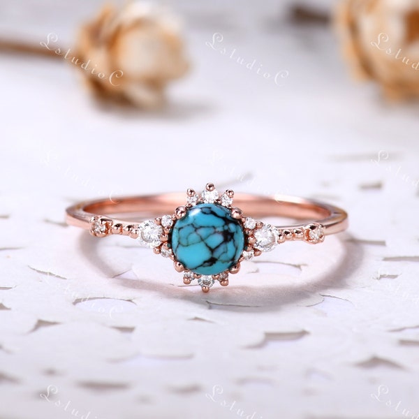 Dainty Blue Turquoise Engagement Ring Rose Gold Turquoise Ring Vintage Turquoise Ring Sterling Silver Ring Birthstone Ring Promise Ring