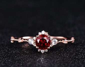Roter Granat Ring Rosegold Granat Verlobungsring Silber Granat Ehering Vintage Granat Ring Zierlicher Ring Birthstone Ring Versprechen Ring