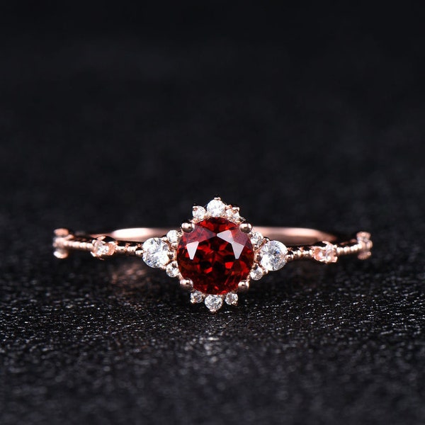 Red Garnet Ring Rose Gold Garnet Engagement Ring Silver Garnet Wedding Ring Vintage Garnet Ring Dainty Ring Birthstone Ring Promise Ring