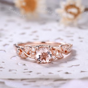 Vintage Morganite Engagement Ring Antique Rose Gold Morganite Wedding Ring Unique Morganite Ring Art Deco Morganite Ring for Women Silver