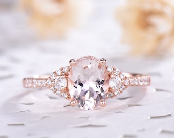 Oval Morganite Engagement Ring Rose Gold Pink Morganite Ring Art deco Morganite Ring Stackable Ring Dainty Ring Silver Anniversary Ring
