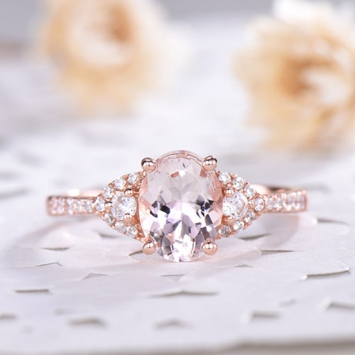 Vintage Morganite Ring Unique Engagement Ring Rose Gold | Etsy