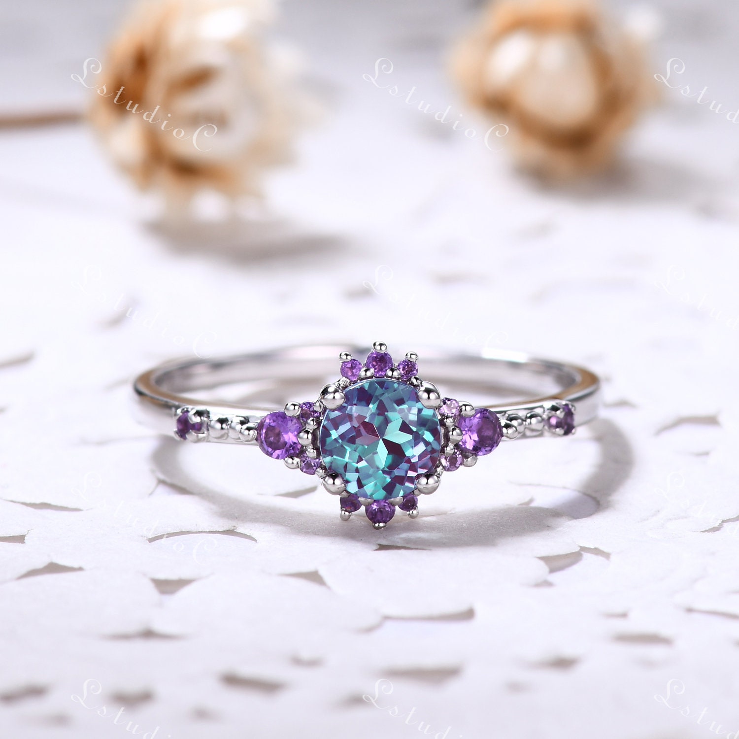 Buy Oval Alexandrite Wedding Ring Rose Gold Leaf Amethyst Ring Marquise  Diamond Wedding Ring Band June Birthstone Engagement Ring Promise Rings  Online in India - Etsy