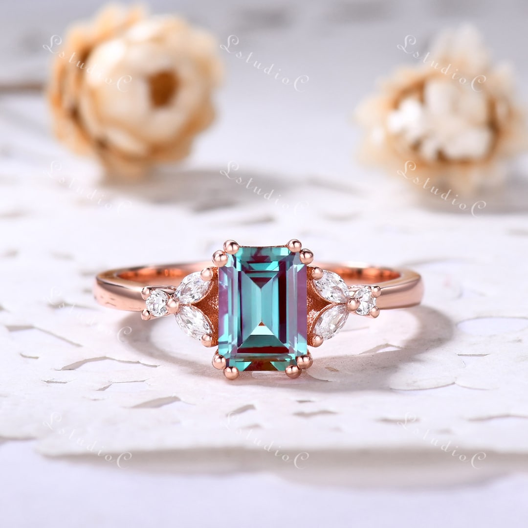 Emerald Cut Alexandrite Engagement Ring Vintage Eva Alexandrite Ring