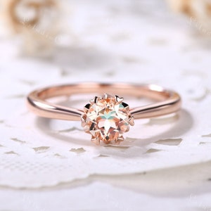 Dainty Morganite Engagement Ring Minimalist Pink Morganite Wedding Ring Solitaire Ring Gemstone Ring Promise Ring Anniversary Ring for Women