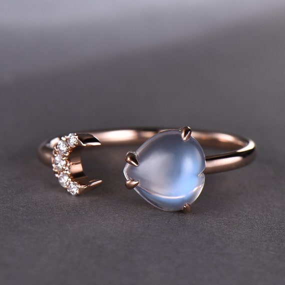 Unique Rainbow Moonstone Engagement Ring Heart Shaped 14k Rose - Etsy