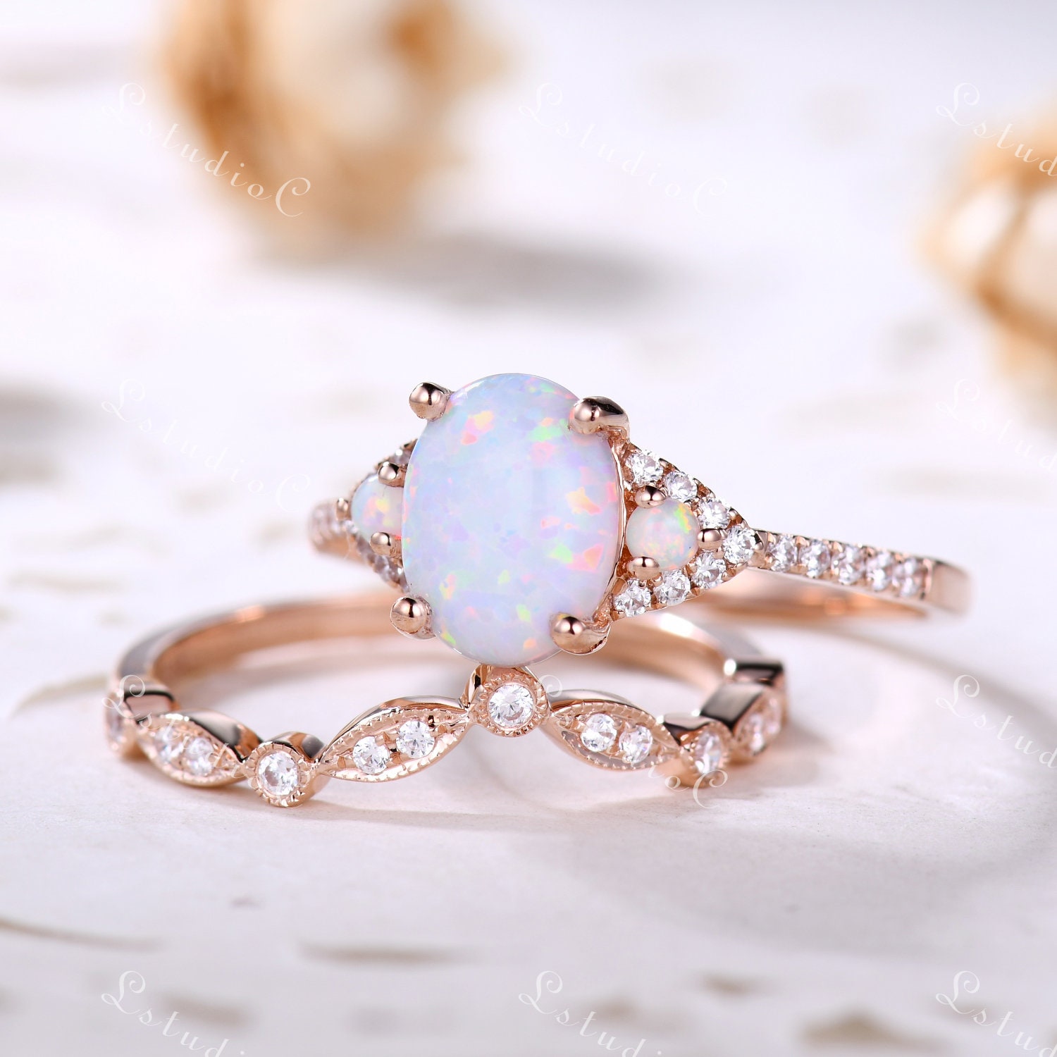 F&F Jewelry Rainbow Trangle White Fire Opal Ring Vintage Wedding Party Rings For Women Bridal Rings F&F Jewelry Rainbow Trangle White Fire Opal Ring Vintage Wedding Party Rings For Women Bridal Rings