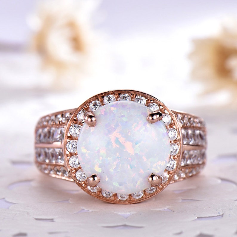 White Fire Opal Engagement Ring 14k 18k Rose Gold 925 Sterling Etsy