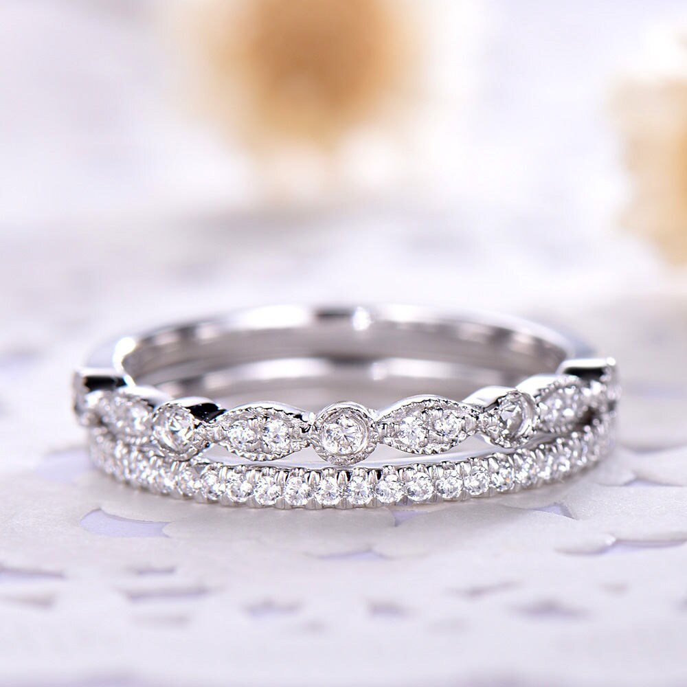 Moissanite Wedding Band White Gold Moissanite Wedding Ring Set Etsy