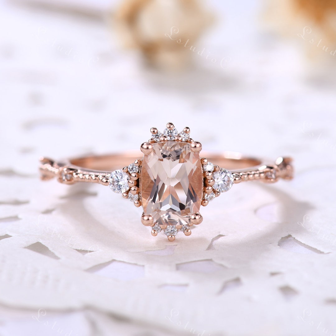 Cushion Cut Morganite Engagement Ring Rose Gold Pink Morganite Ring ...
