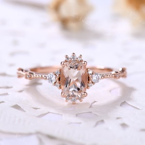 Cushion cut Morganite Engagement Ring Rose Gold Pink Morganite Ring Morganite Stackable Ring Dainty Morganite Ring Wedding Ring for Women