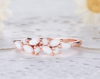 Opal Engagement Ring Fire Opal Wedding Ring Vintage Ring Rose Gold Opal Ring Unique Opal Ring Cluster Ring Silver Opal Ring for Women Gift