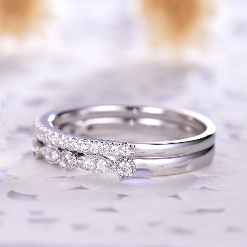 Moissanite Wedding Band White Gold Moissanite Wedding Ring Set Etsy