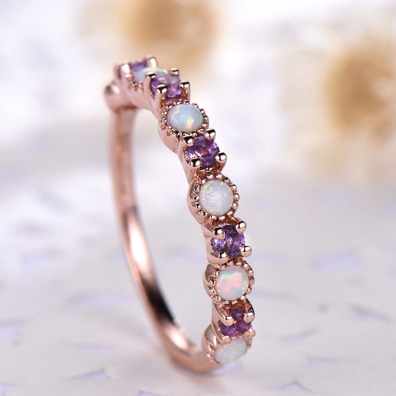 Opal Amethyst Engagement Ring 14k 18k Rose Gold 925 Sterling Etsy