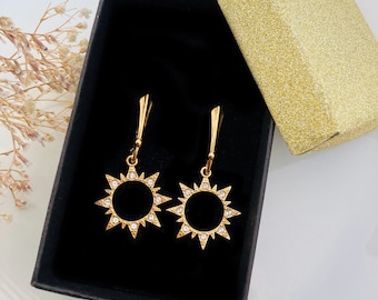 Art Nouveau earrings, ART DECO earrings, gold Geometric Earrings, Sun Shape Pave Unique Earrings, dangle earrings, vintage style