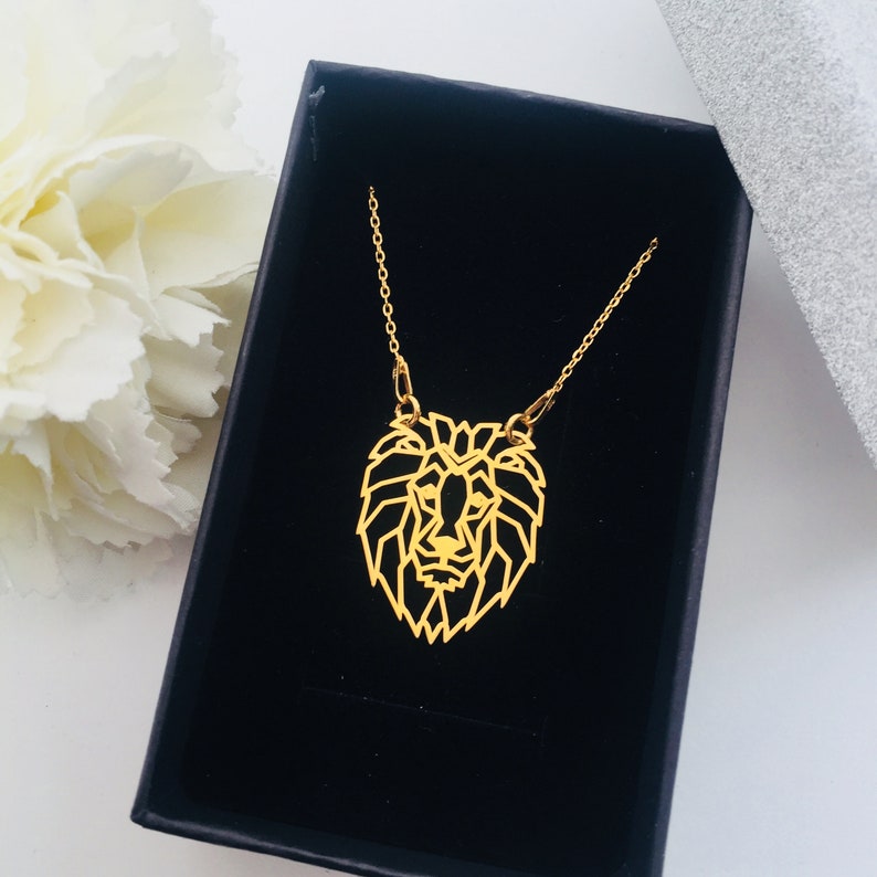 LION necklace gold LION pendant geometric lion origami | Etsy
