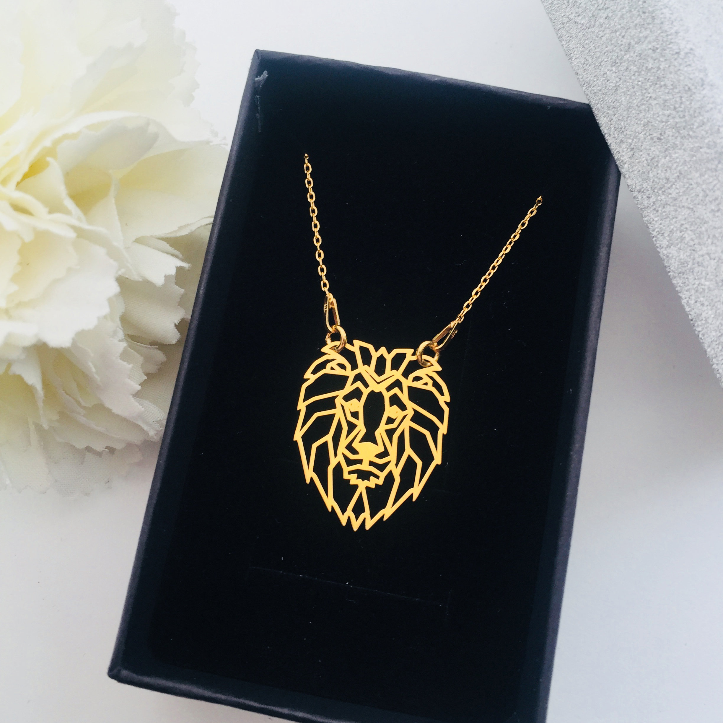 LION Necklace Gold LION Pendant Geometric Lion Origami