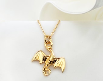 TINY DRAGON necklace, dragon pendant, gold plated Dragon jewelry, Flying Dragon Charm, dainty necklaces Mother of Dragons