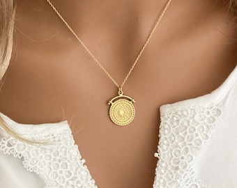 Collar con moneda de oro, collar con medallón, colgante para uso diario, collar con moneda antigua, collares con capas de monedas romanas, regalo para mujer