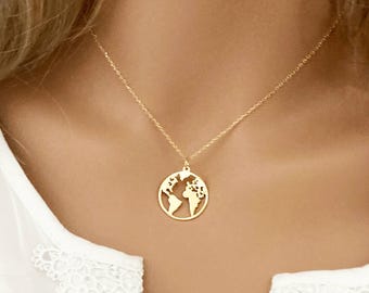 Gouden wereldkaartketting: 24-karaats vergulde sterlingzilveren reissieraden