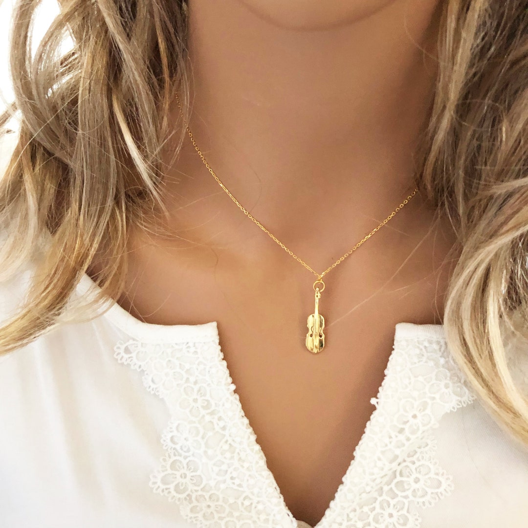 Violin Necklace, Gold Plated Violin Pendant, Violin Jewelry Birthday