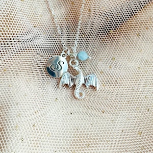Personalized DRAGON necklace, silver dragon pendant jewelry, dainty Flying Dragon Charm, birtshtone