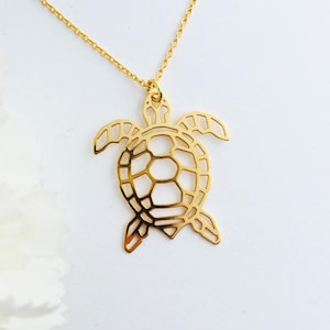 Gold Turtle necklace, origami turtle pendant, swimming turtle, sea turtle charm, dainty Turtle jewelry, Tortoise necklace, Turtle gift