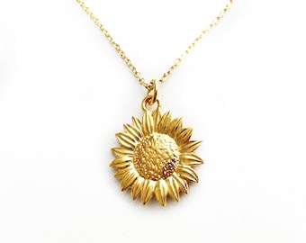 Gold Sonnenblume Halskette, Sonnenblume Schmuck, Sonnenschein Halskette, Blumen Halskette, Sonnenblume Anhänger, Blumenhalskette für sie