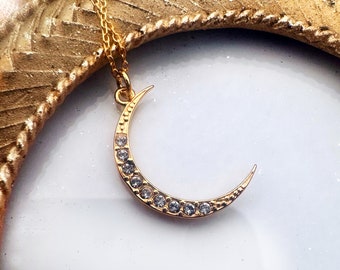 gold Moon necklace, Unique zircon Moon pendant, Jewelry Gift for Her, Lunar jewelry, Gold Moon phase