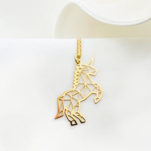 GOLD UNICORN necklace, Origami unicorn jewelry, filigree geometric necklace, unicorn charm, dainty necklace for women