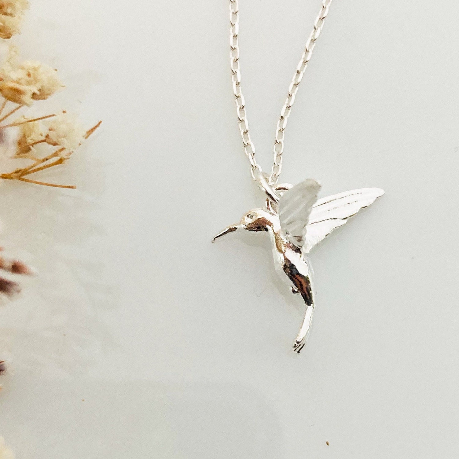 Hummingbird Necklace Silver Hummingbird Pendant Colibri Necklace