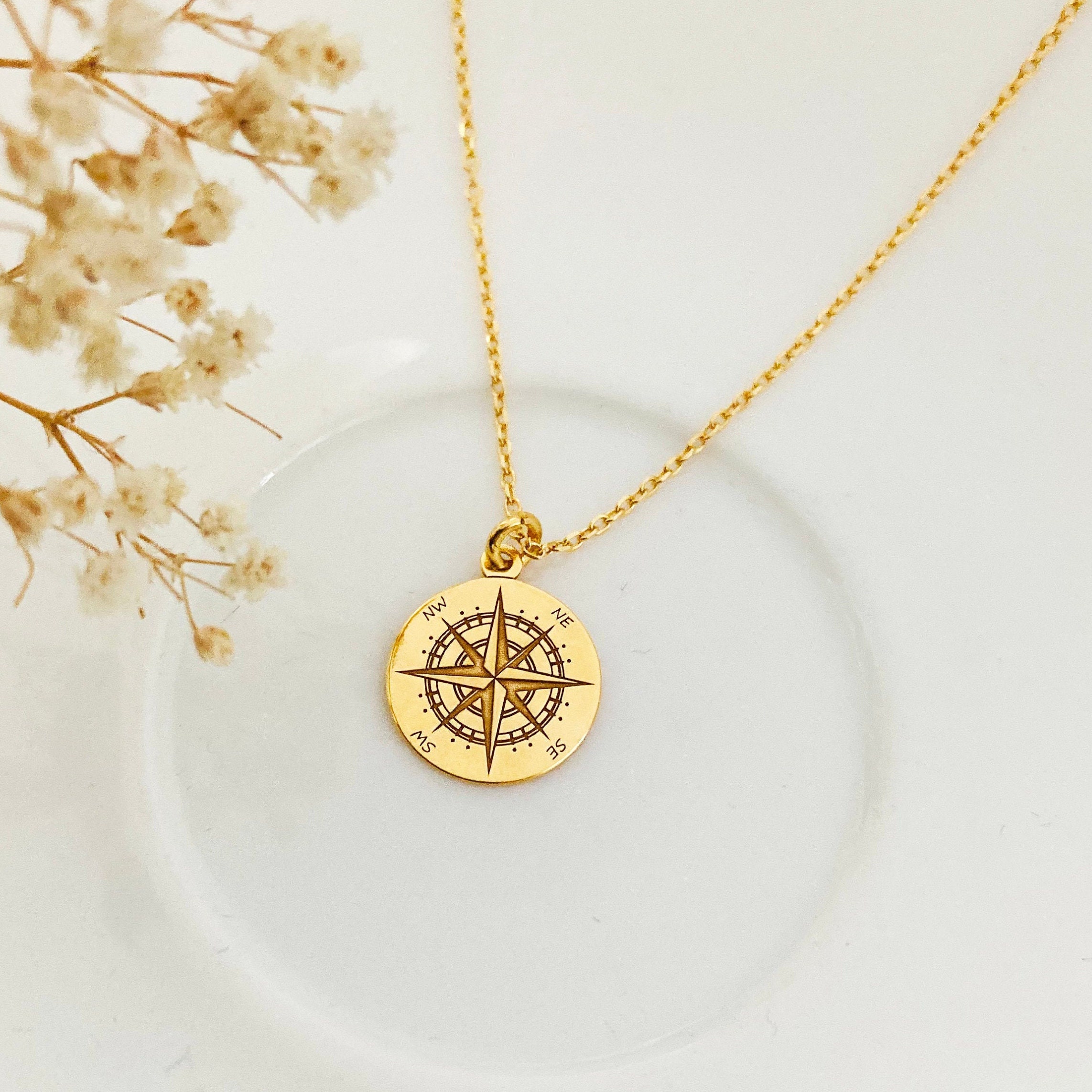Compass Pendant Necklace in Solid Gold - Tales In Gold