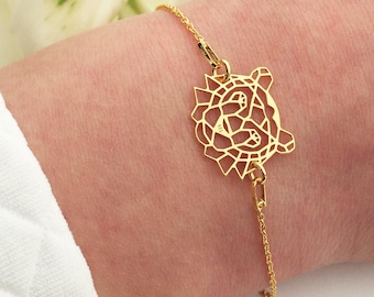 Pulsera de tigre bañada en oro de 24 quilates con dije de tigre de origami, joyería animal para mujer, regalo para ella, hecha en la UE
