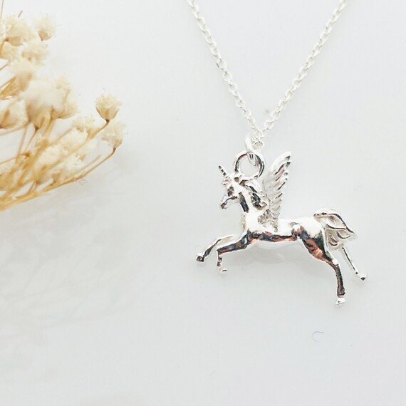 Multi-Color Cubic Zirconia Prancing Unicorn Necklace Charm in Solid  Sterling Silver | Banter