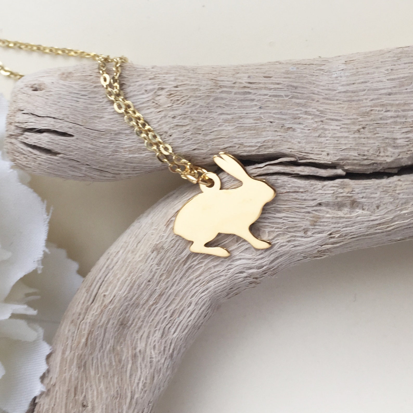 Gold Rabbit Necklace Geometric Rabbit Charm Dainty Bunny Etsy