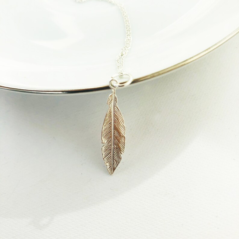 Silver Feather Necklace Dainty Feather Jewelry Simple Etsy