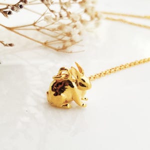 Personalised Gold Bunny Necklace, Tiny Rabbit Charm Necklace, Cute Bunny Pendant, Woodland Animal Jewelry