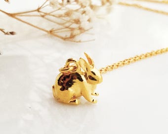 Personalised Gold Bunny Necklace, Tiny Rabbit Charm Necklace, Cute Bunny Pendant, Woodland Animal Jewelry