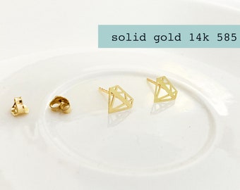 Diamond Shape Stud Earrings, geometric earrings, Diamond Shaped Earrings, Minimal Studs solid GOLD 14k 585 gold