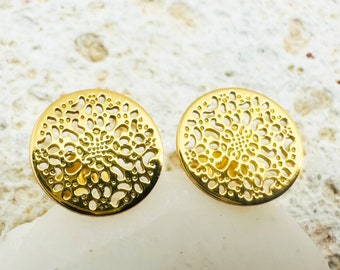 GOLD Rosette stud earrings, Mandala Earrings gold plated 24k, open work Round Earrings, Circle Studs Filigree Earrings