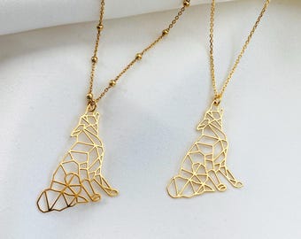 GOLD ORIGAMI Wolf necklace , geometric wolf pendant, modern fashionable necklace, layering Wolf jewelry gift for friends, wolves pack