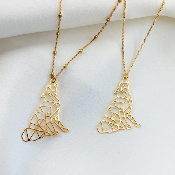 GOLD ORIGAMI Wolf necklace , geometric wolf pendant, modern fashionable necklace, layering Wolf jewelry gift for friends, wolves pack
