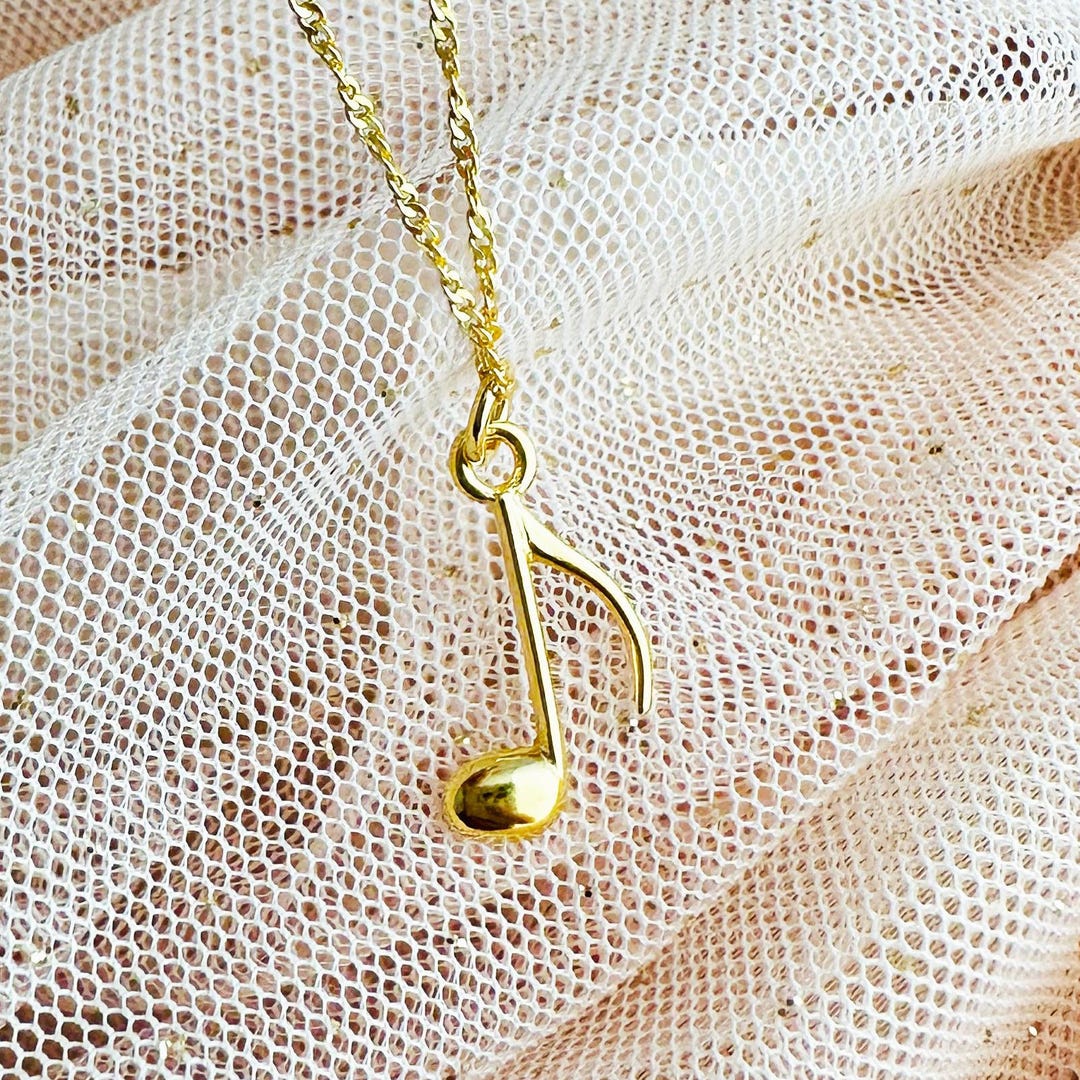 Gold Note Necklace , Note Pendant, Minimalist Necklace Musical Note ...