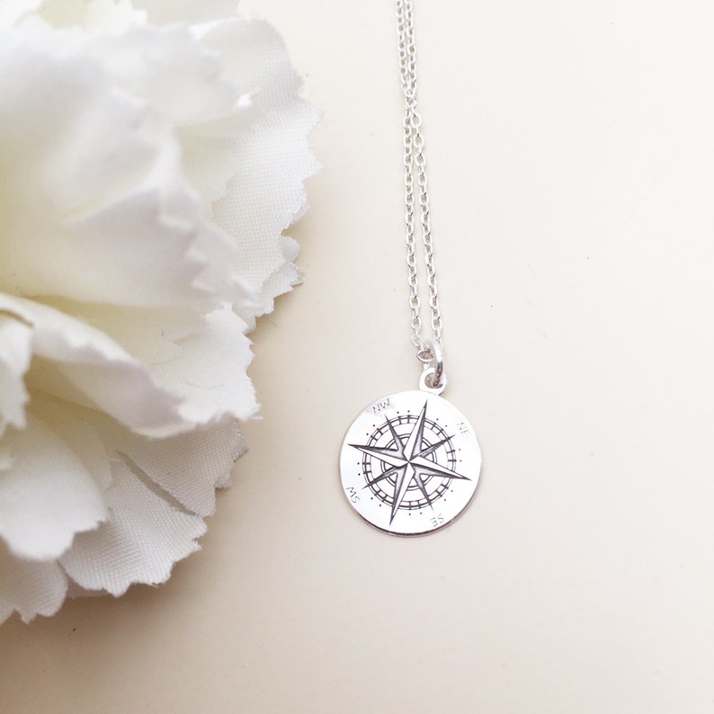 COMPASS Necklace Solid GOLD 14k Dainty Compass Disc Necklace Etsy
