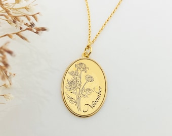 Collier d'anniversaire de novembre personnalisé pour elle, collier de fleurs de naissance, collier de fleurs en or, cadeau personnalisé de collier de pierre de naissance