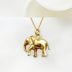 Personalised Gold Elephant Necklace, 3d Tiny elephant Charm Necklace, Cute elephant Pendant, Safari Animal Jewelry