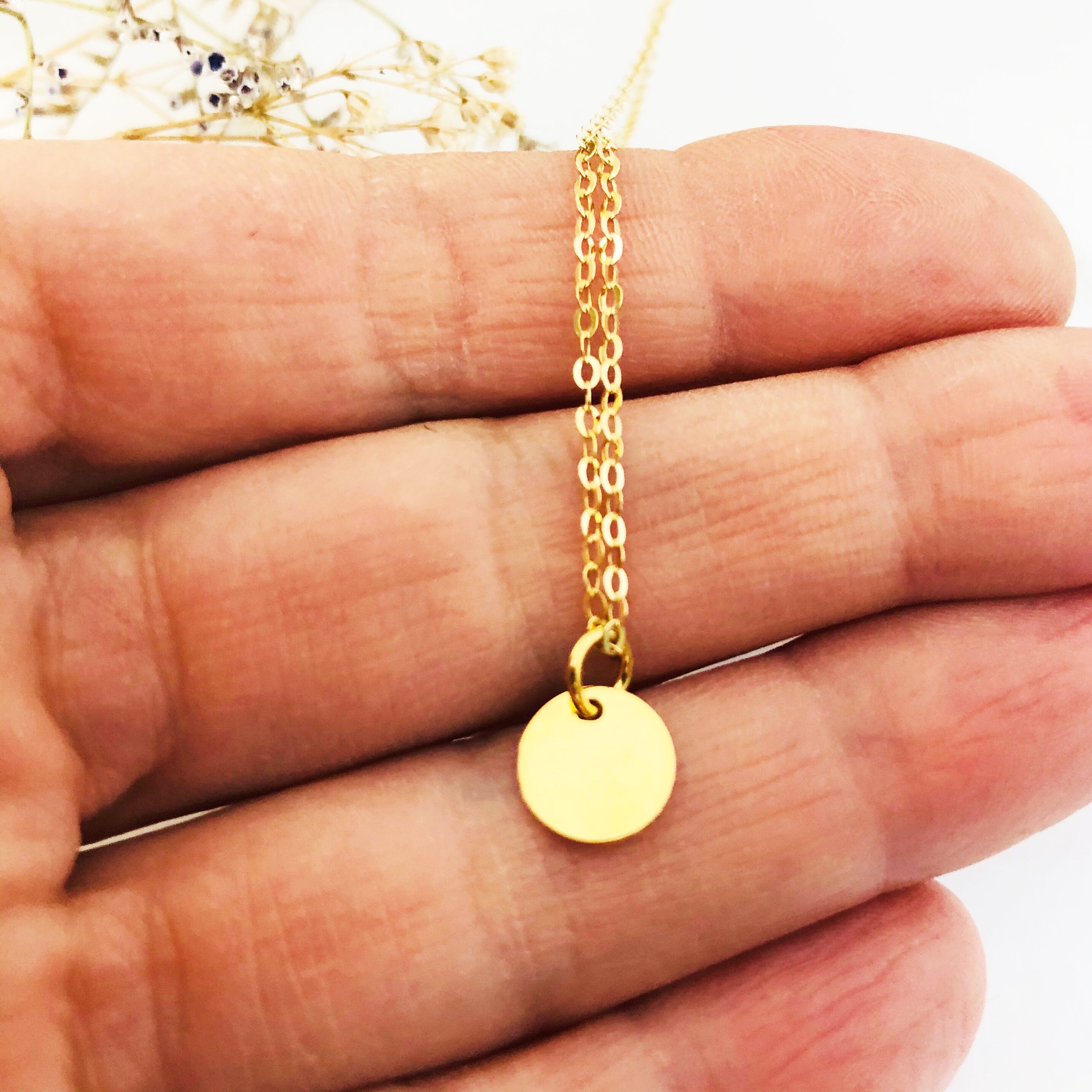 Delicate Tiny Disk Necklace Gold Disc necklaces for women Etsy