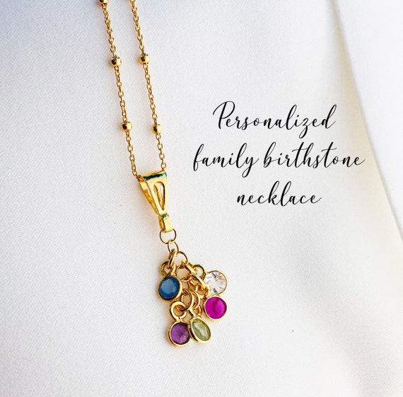 Round Family Birthstone Necklace (Select 2-5 Birthstones)