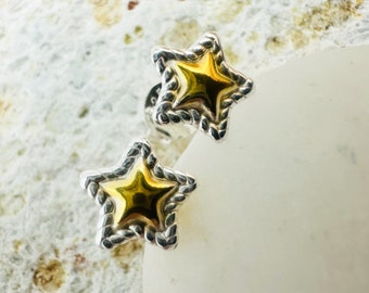 STAR earrings, Two Tone Gold and Silver Earrings, Two color STAR studs, Gold stars stud earrings, unique elegant jewelry, rope design