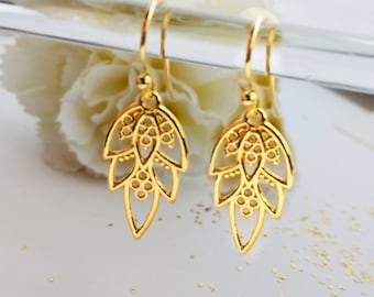 Filigree earrings, gold  filigree Earrings, cutout lace earrings, Romantic Earrings, Ornate Statement Boho Earrings, gift for women